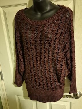 Allen B. By Allen Schwartz Open-Knit Scoop Neck Sweater - Burgundy